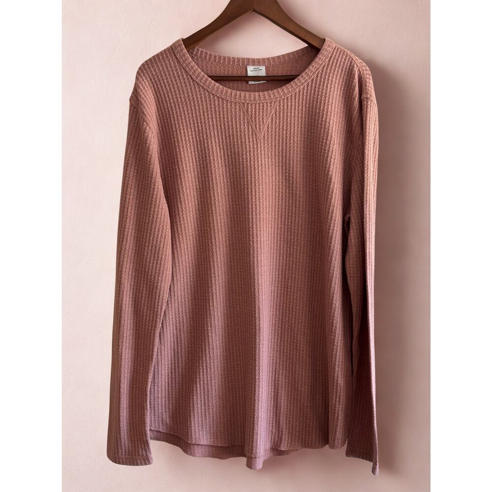 Urban Outfitters Pink Long Sleeve Waffle Knit Shirt | Mens M | Oversized Thermal